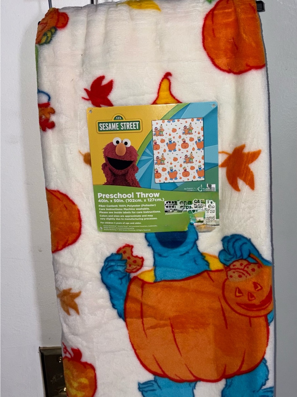 Sesame Street Orange & Blue Pumpkin Pattern Plush Throw